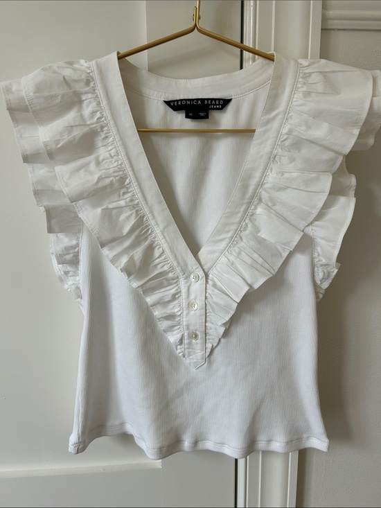 Veronica Beard Tops - Veronica Beard White Ruffle V-Neck Sleeveless Camisole